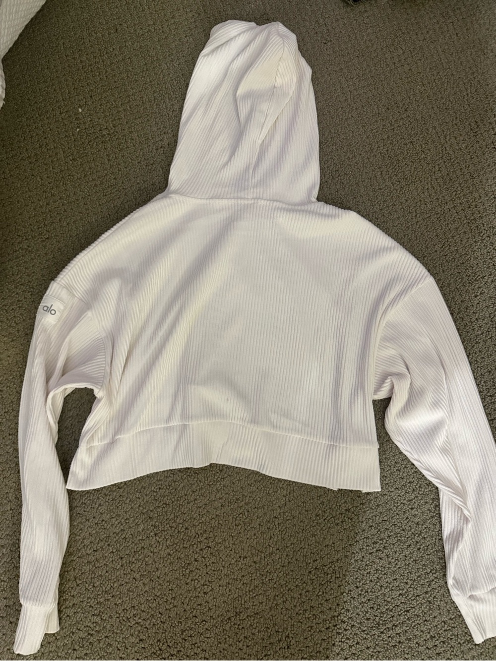 ALO Yoga White Ribbed Cropped Hoodie - Picture 5 of 6